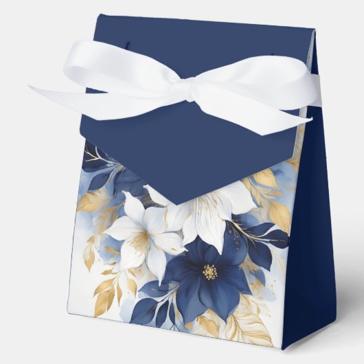Blauw Wit Botanische Bloemen Bedankdoosjes (Voorkant)