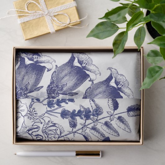 Blauw & wit botanische muurschildering decoupage tissuepapier (Geschenk)