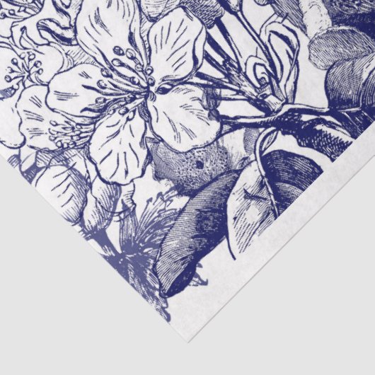 Blauw & wit botanische muurschildering decoupage tissuepapier (Detail)