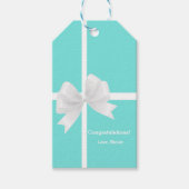 Blauw & Wit Bow Bruiloft Bruidsgeschenk Label Cadeaulabel (Voorkant)