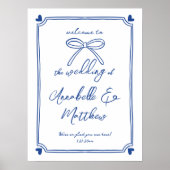Blauw Wit Bow grillige bruiloft welkom teken Poster (Voorkant)