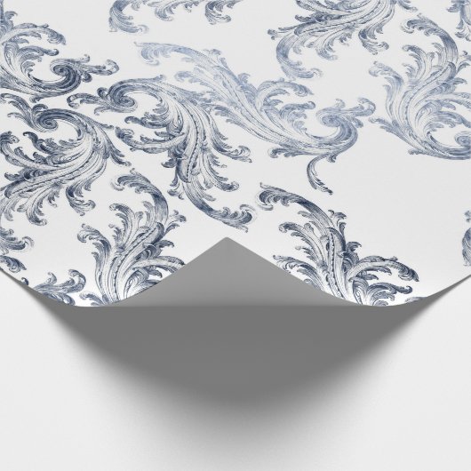 Blauw & Wit Brocade Cadeaupapier (Hoek)
