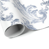 Blauw & Wit Brocade  Cadeaupapier (Rol Hoek)