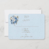 Blauw Wit Bruin Bloemen Bruiloft Boeket RSVP Kaartje (Voorkant)