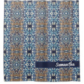 Blauw wit, bruin, met een laag geslepen keramisch  douchegordijn (Voorkant)