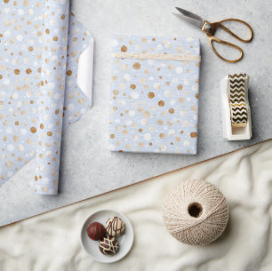 Blauw Wit Bruine Stippen Verjaardag Cadeaupapier