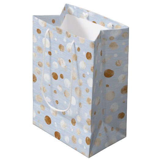 Blauw Wit Bruine Stippen Verjaardag Medium Cadeauzakje (Voorkant Gekanteld)