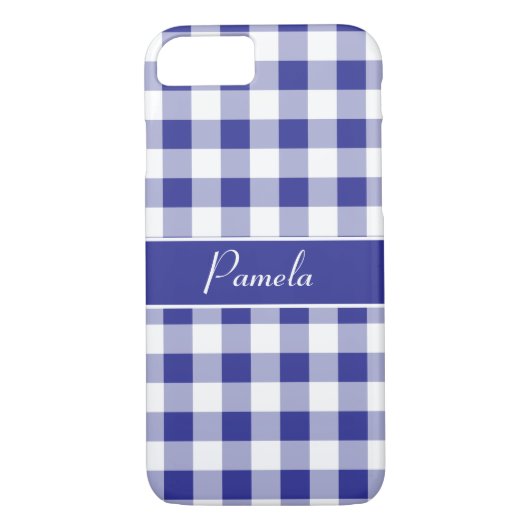 Blauw Wit Buffalo Plaid Patroon Personaliseren Case-Mate iPhone Case (Achterkant)