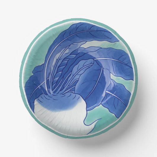 Blauw Wit Celadon Chinoiserie Turnip Faux China Papieren Kommen (Voorkant)