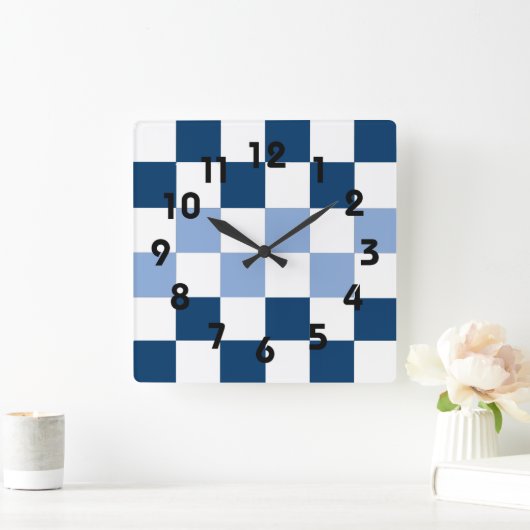 Blauw-Wit Checkerboard Muurklok Vierkante Klok (Huis)