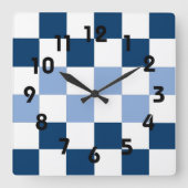 Blauw-Wit Checkerboard Muurklok Vierkante Klok (Voorkant)