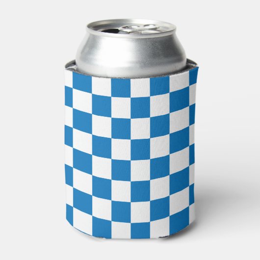 blauw-wit Checkerboard Patroon Blikjeskoeler (Blikje Voorkant)