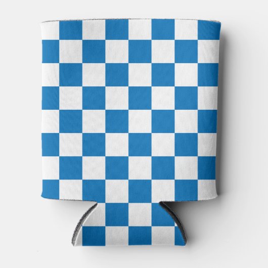 blauw-wit Checkerboard Patroon Blikjeskoeler (Voorkant)