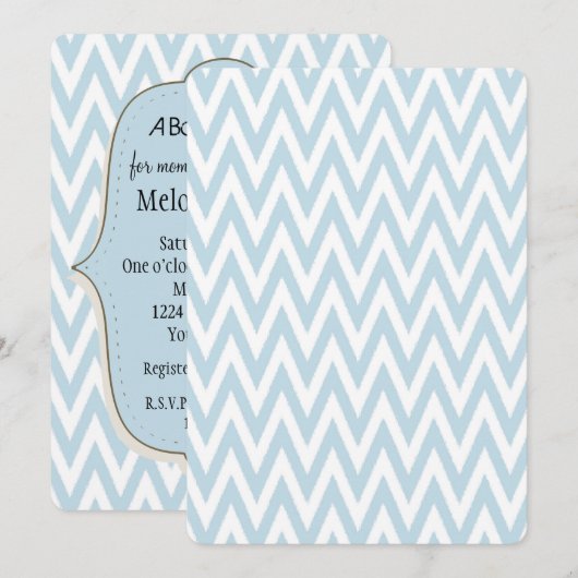 Blauw Wit Chevron Baby shower Kaart (Voorkant / Achterkant)