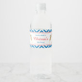 Blauw & Wit Chevron Baseball Baby Waterfles Etiket (Voorkant)