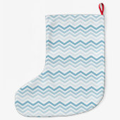 Blauw Wit Chevron Ombre Grote Kerstsok (Achterkant)