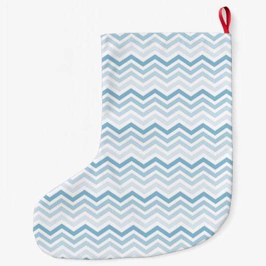 Blauw Wit Chevron Ombre Grote Kerstsok (Achterkant)