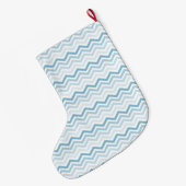 Blauw Wit Chevron Ombre Grote Kerstsok (Achterkant (Hangend))