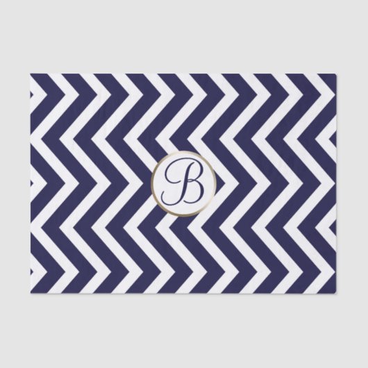 Blauw Wit Chevron Print Monogram Letter Initiaal Tissuepapier (Voorkant)