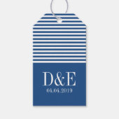 Blauw wit chevron streep bruiloft gunst cadeau lab cadeaulabel (Voorkant)