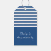 Blauw wit chevron streep bruiloft gunst cadeau lab cadeaulabel (Achterkant)