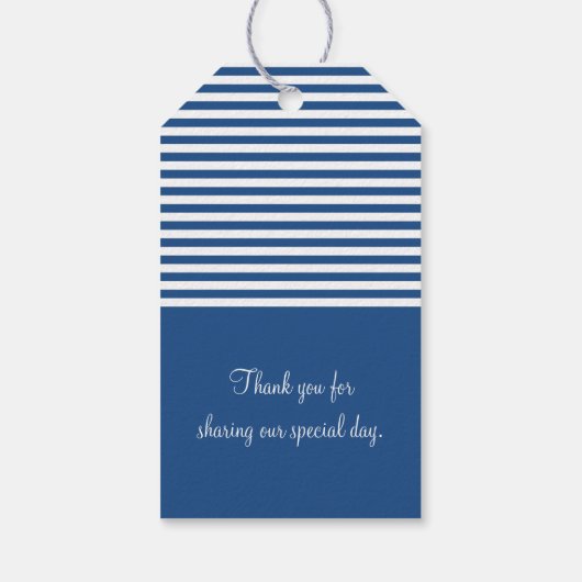 Blauw wit chevron streep bruiloft gunst cadeau lab cadeaulabel (Achterkant)