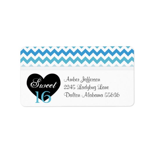 Blauw & Wit Chevron Sweet 16 Party Adresetiketten Etiket (Voorkant)