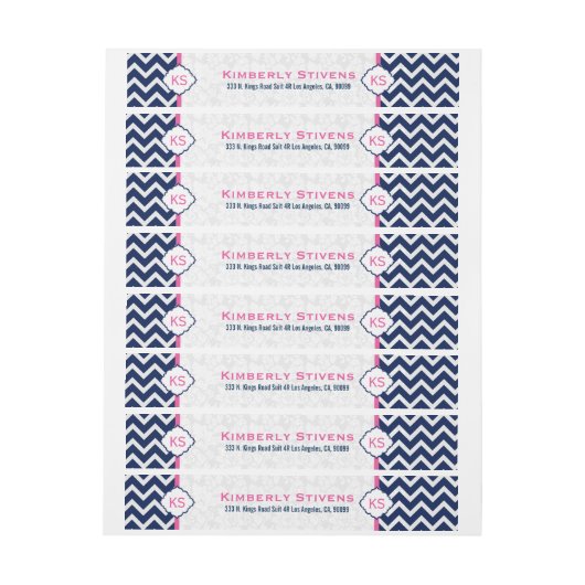 Blauw & Wit Chevron Zigzag Patroon 2 Omwikkelbaar Adreslabel (Vel)