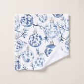 Blauw Wit Chic Bloemen Kerst Ornamenten Bad Handdoek (Wasdoekje)