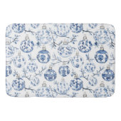Blauw Wit Chic Bloemen Kerst Ornamenten Badmat (Voorkant)