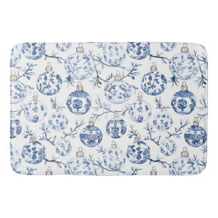 Blauw Wit Chic Bloemen Kerst Ornamenten Badmat
