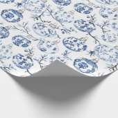 Blauw Wit Chic Bloemen Kerst Ornamenten Cadeaupapier (Hoek)