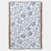 Blauw Wit Chic Bloemen Kerst Ornamenten Deken (Voorkant Verticaal)