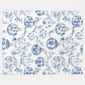 Blauw Wit Chic Bloemen Kerst Ornamenten Fleece Deken (Voorkant (Horizontaal))