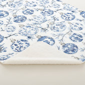 Blauw Wit Chic Bloemen Kerst Ornamenten Sherpa Deken (3/4)