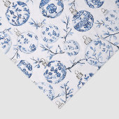 Blauw Wit Chic Bloemen Kerst Ornamenten Tissuepapier (Detail)