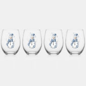 Blauw Wit Chic Bloemen Kerst Ornamenten Wijnglas Zonder Voet (Voorkant)