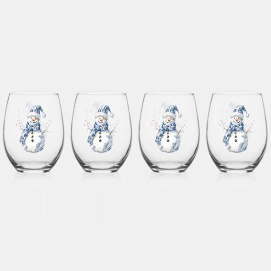 Blauw Wit Chic Bloemen Kerst Ornamenten Wijnglas Zonder Voet (Voorkant)