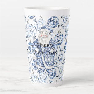 Blauw Wit Chic Kerstman & Ornamenten Latte Mok