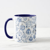 Blauw Wit Chic Kerstman & Ornamenten Mok (Links)