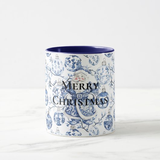 Blauw Wit Chic Kerstman & Ornamenten Mok (Midden)