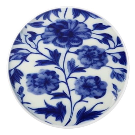 Blauw & wit China Kijk -  Floral  Keramische Knop (Voorkant)
