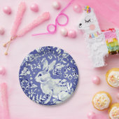 Blauw Wit China Kijk Konijnenvogelpest en olie Papieren Bordje (Feest)