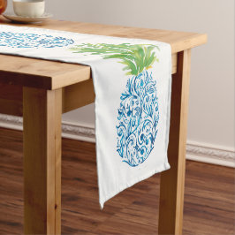 Blauw & Wit Chinoiserie Ananas Preppy Kust Korte Tafelloper
