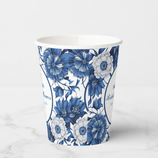 blauw-wit Chinoiserie antiek Patroon bruid Papieren Bekers (Links)