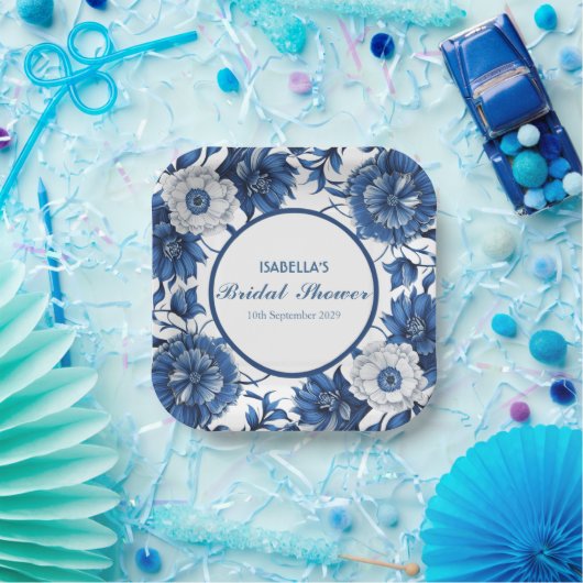 blauw-wit Chinoiserie antiek Patroon bruid Papieren Bordje (Feest)