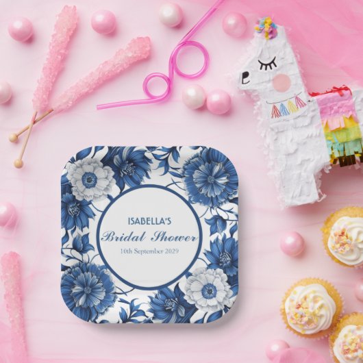 blauw-wit Chinoiserie antiek Patroon bruid Papieren Bordje (Feest)