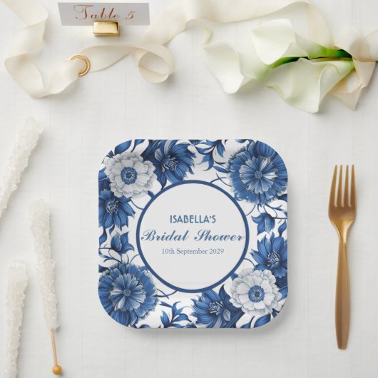 blauw-wit Chinoiserie antiek Patroon bruid Papieren Bordje (Huwelijk)