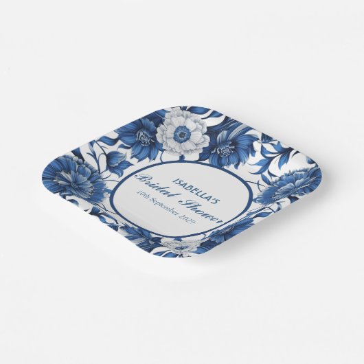 blauw-wit Chinoiserie antiek Patroon bruid Papieren Bordje (Gebogen)