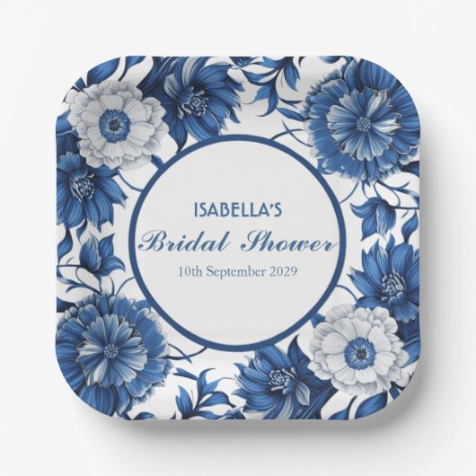 blauw-wit Chinoiserie antiek Patroon bruid Papieren Bordje (Voorkant)
